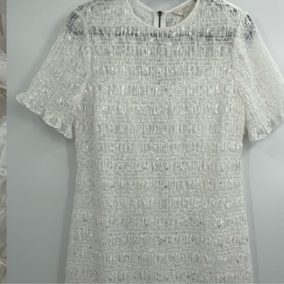 Ted baker London white tildra smoked fit and flare mini dress size large 10 nwt - Picture 4 of 11